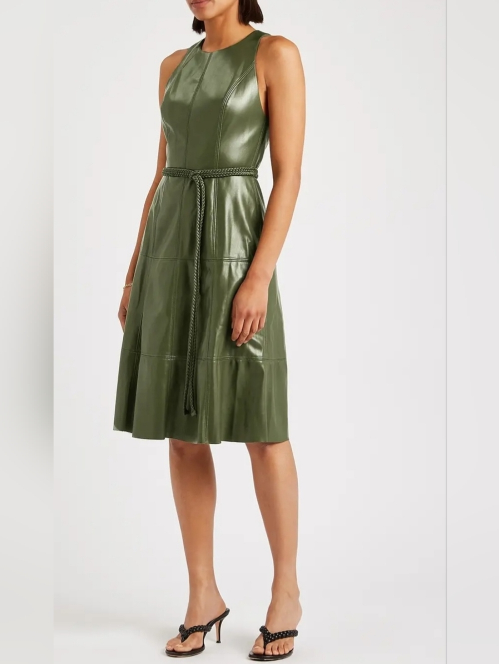 Alice + Olivia Leandra Faux Leather Fit-and-Flare Dress Size 4 - Picture 9 of 16